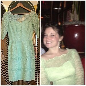 Vintage Tiered Lace Spring Green Sheath Dress S